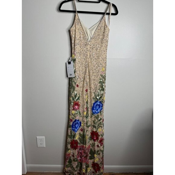Mac Duggal 5475 Floral Embellished Spaghetti Strap Gown Size 0 NWT Nude Multi - Picture 7 of 12